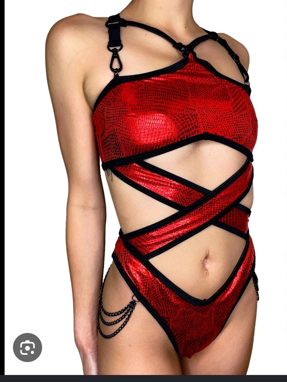 iHeartRaves Red Strappy Cutout Harness Bodysuit